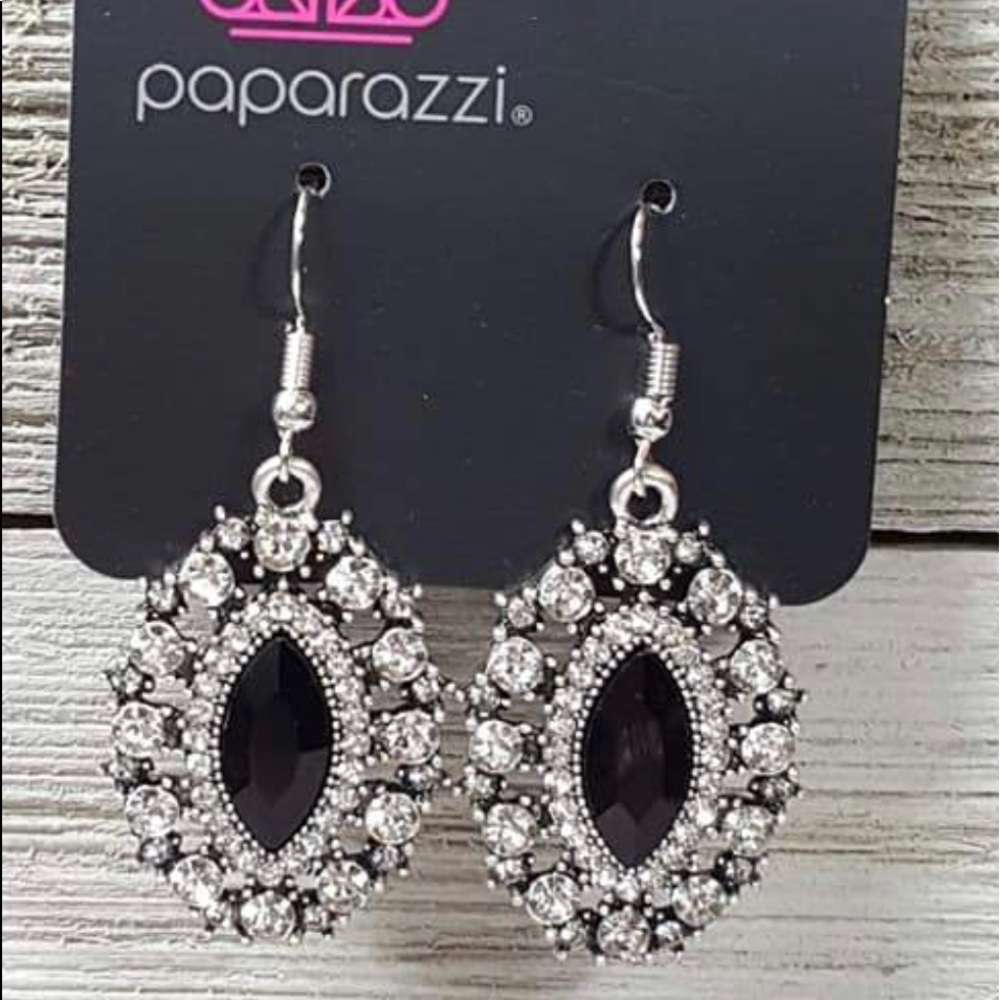 Paparazzi Black and Clear Rhinestone Earrings